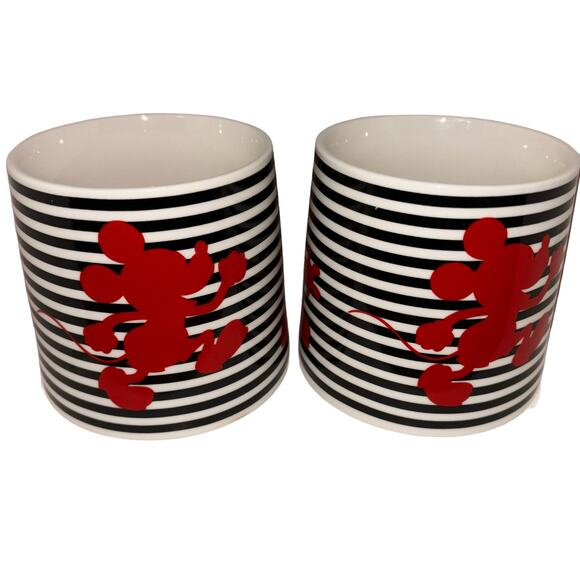 Disney Other - Pair Disney Mickey Mouse Mug Large 28 oz Red Black Striped